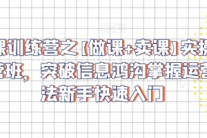 卖课训练营之【做课+卖课】实操与运营班，突破信息鸿沟掌握运营方法新手快速入门
